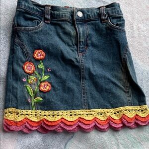 The Children's Place Denim Skirt with Floral Embroidery and Colorful Trim